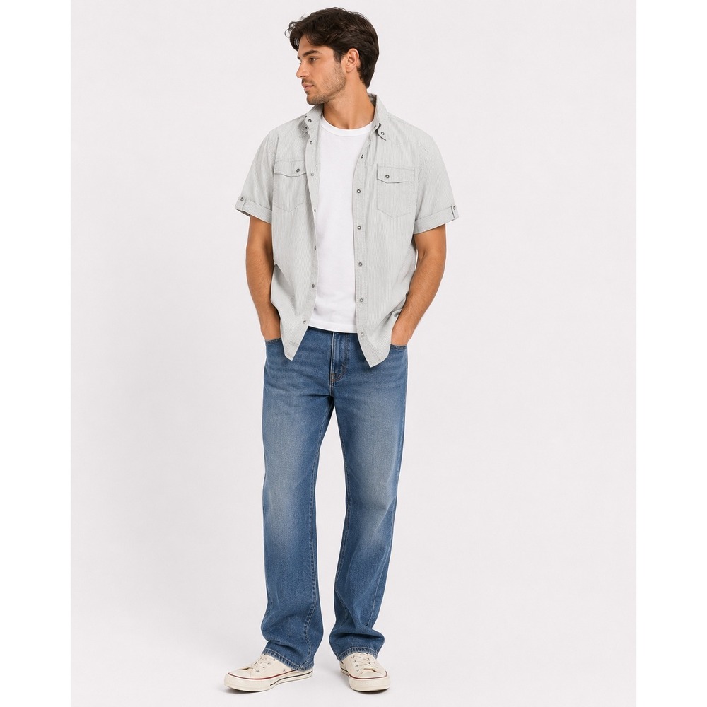 American Rag Men's Medium Short Sleeve Button Up Shirt Pinstripe Western Style